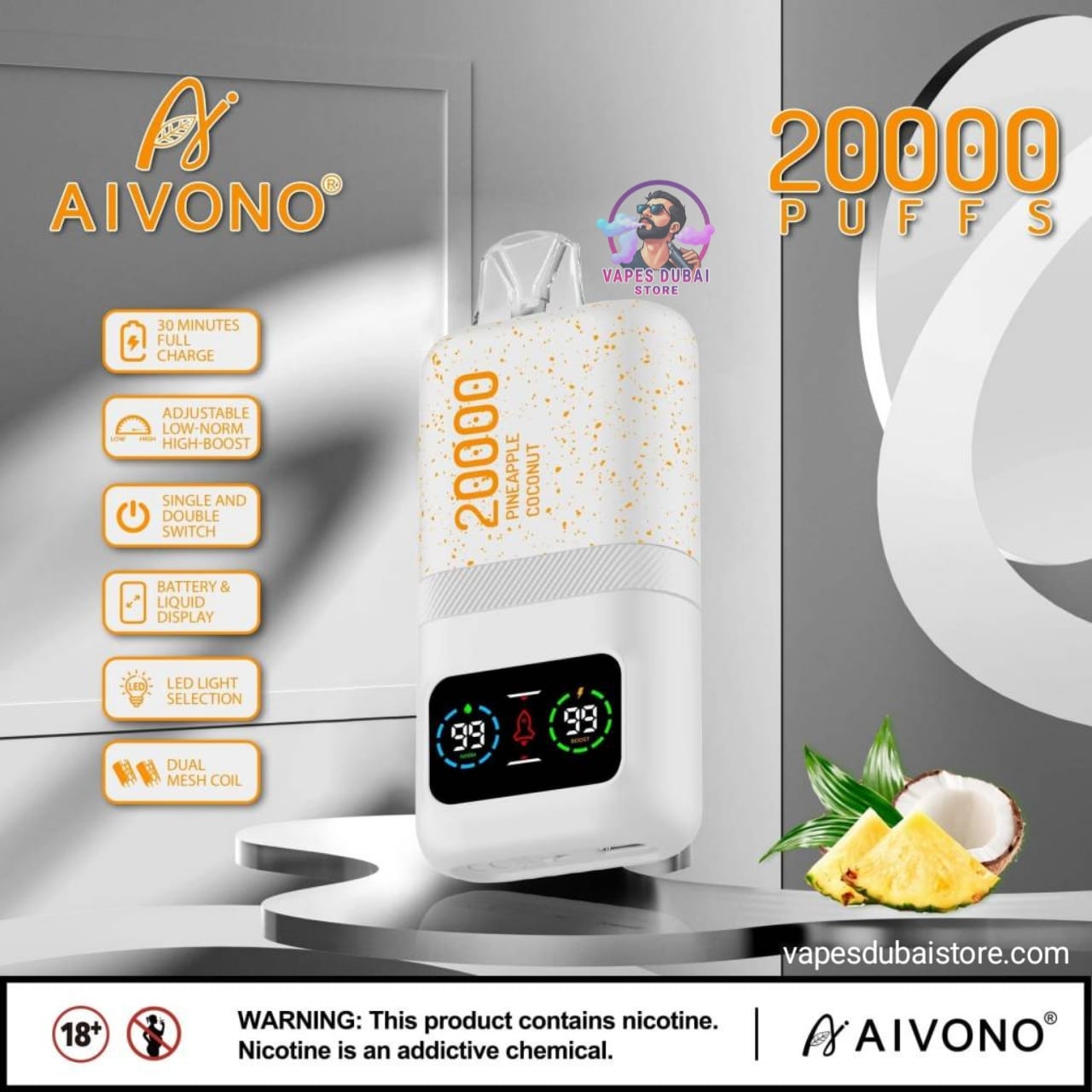 AIVONO MAGIC 20000 PUFFS DISPOSABLE VAPE 0% MG