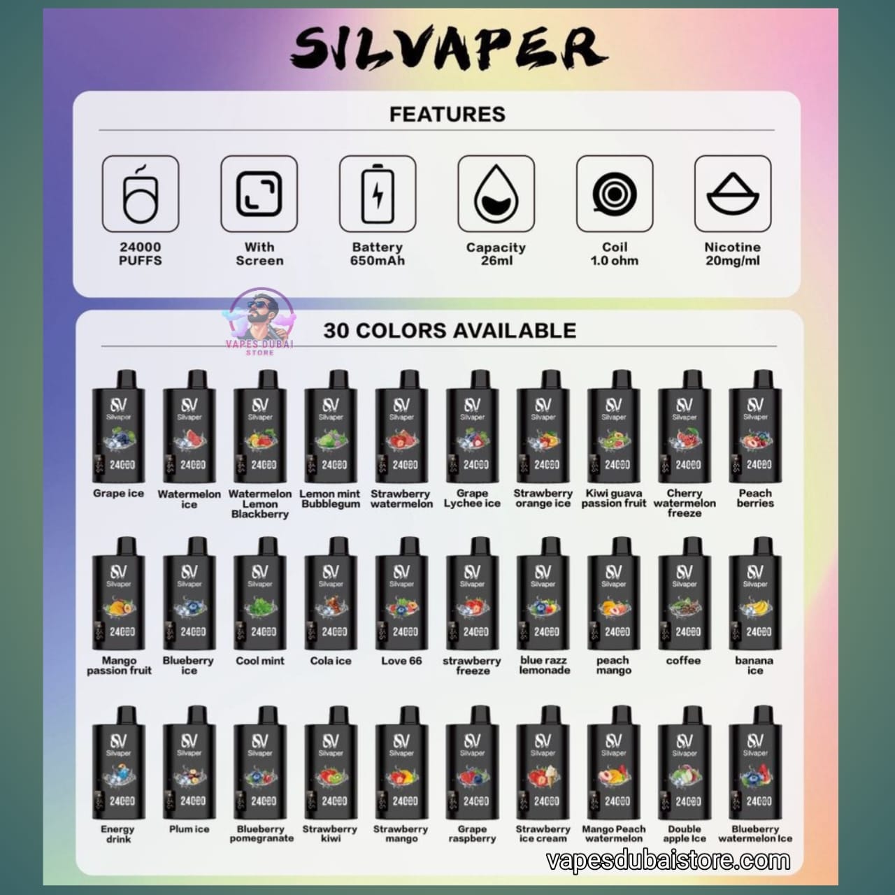 Silvaper 24000 Puffs 50mg Disposable Vape In Dubai