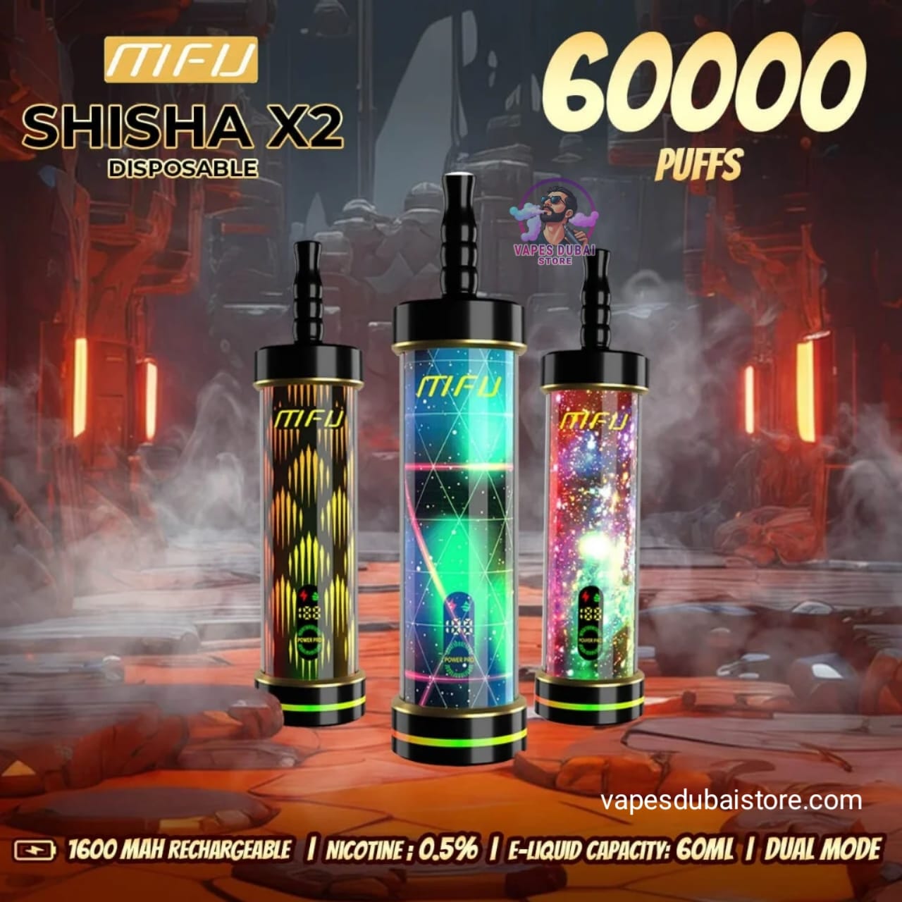 MFU SHISHA X2 Hookah 60000 Puffs Disposable Vape In DUBAI
