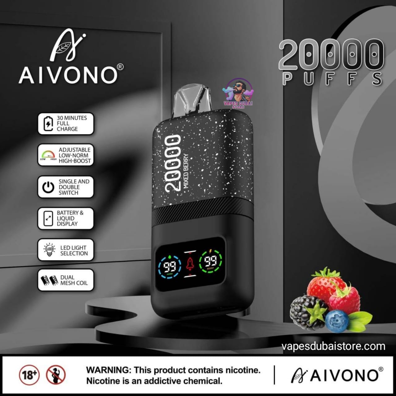 AIVONO MAGIC 20000 PUFFS DISPOSABLE VAPE 0% MG