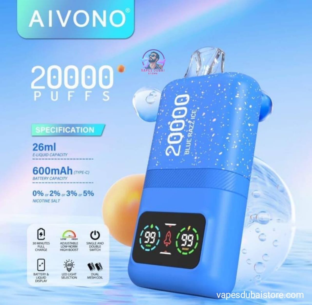 AIVONO MAGIC 20000 PUFFS DISPOSABLE VAPE 0% MG