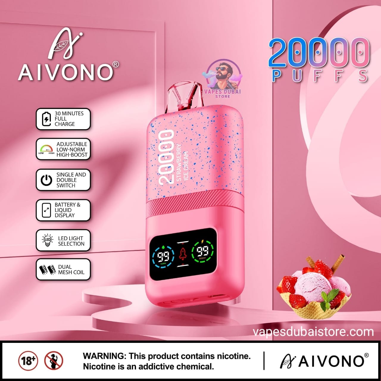 AIVONO MAGIC 20000 PUFFS DISPOSABLE VAPE 0% MG