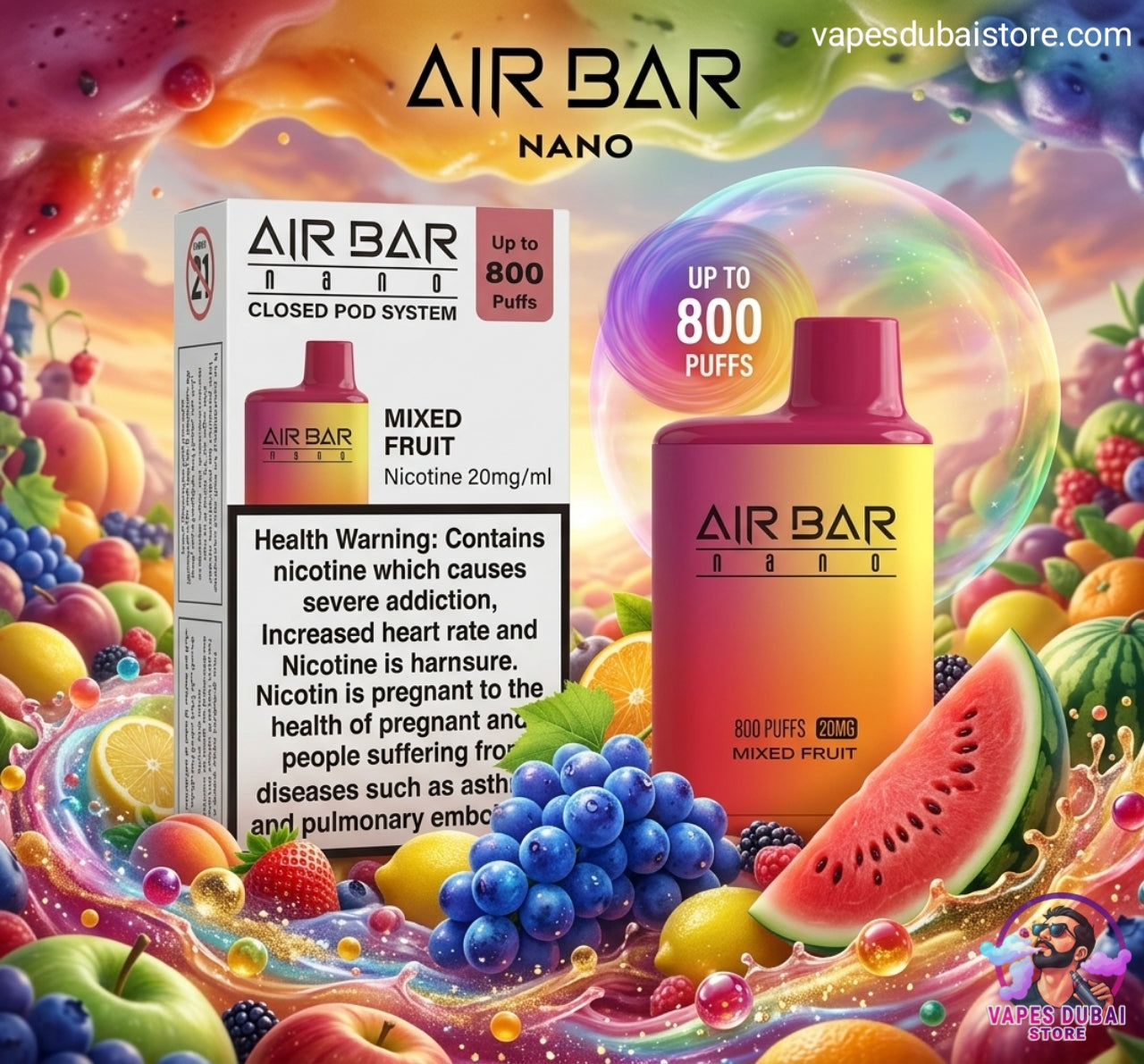 Air Bar Nano 800 Puffs Zero Nicotine Disposable Vape in UAE