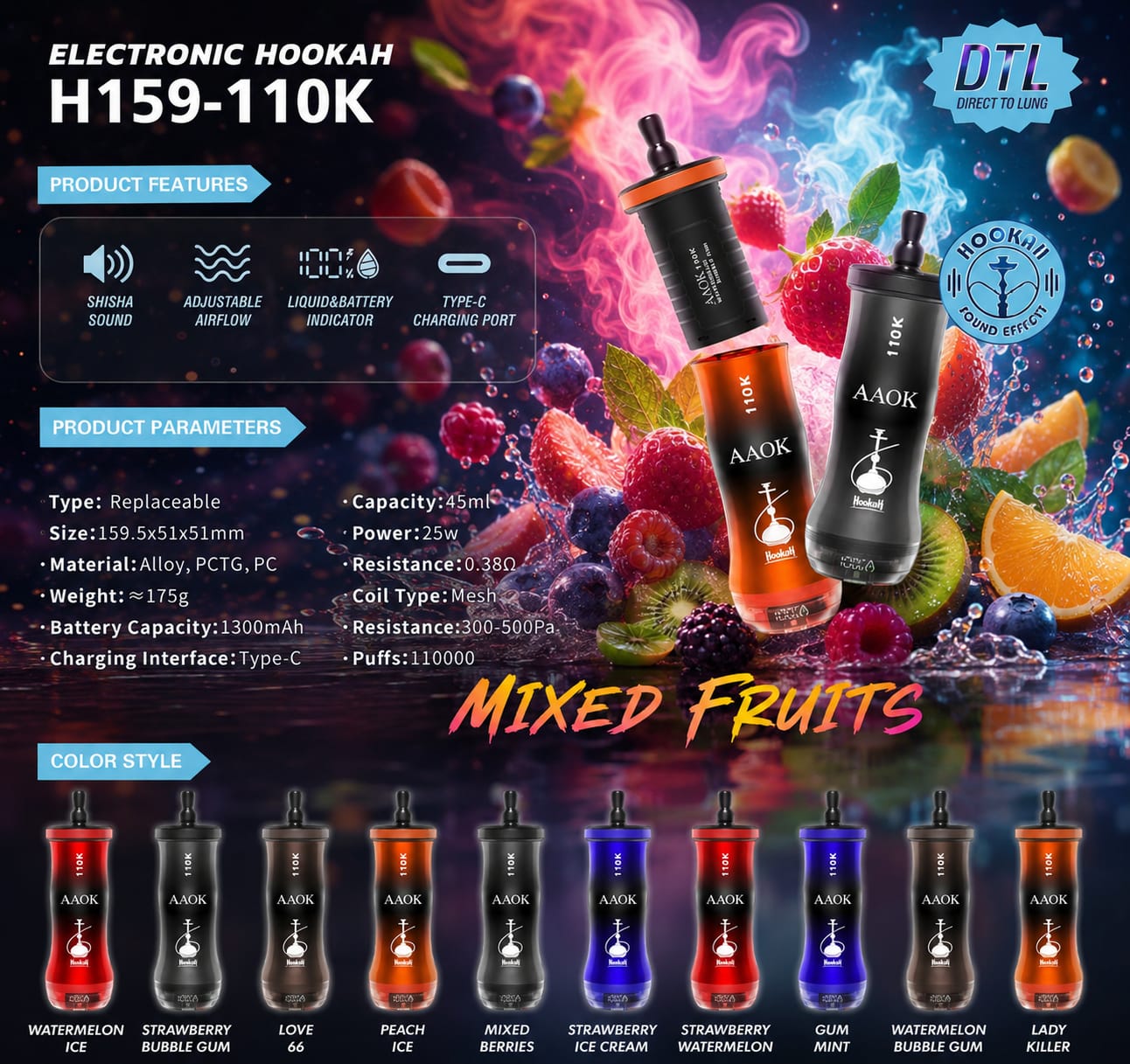 AAOK Disposable Replaceable System 110000 Puffs Vape in Dubai
